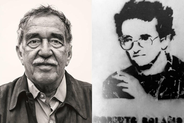Gabriel García Márquez and Roberto Bolaño. Collage image with two photos Gabriel García Márquez and Roberto Bolaño