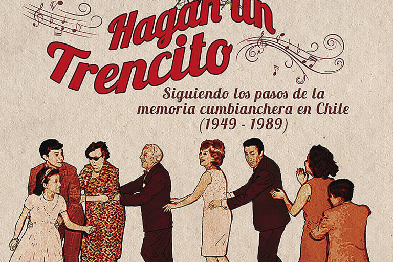 Cover image from Hagan un Trencito. (Image courtesy of Ceibo Producciones.) Cover image from the book "Hagan un Trencito,” a red sketch of people dancing