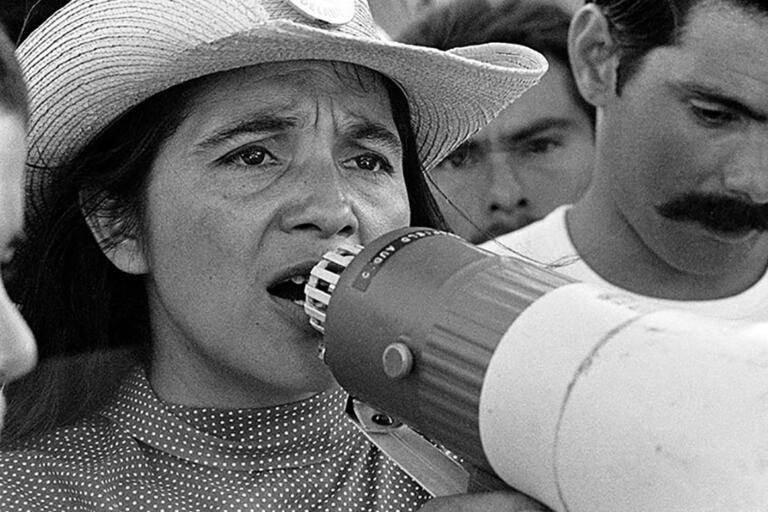 Dolores Huerta organizing marchers on the 2nd day of March Coachella in California, 1969. Dolores Huerta organizing marchers on the 2nd day of March Coachella in California, 1969. © 1976 George Ballis/Take Stock/The Image Works/Courtesy of Ro*co.)