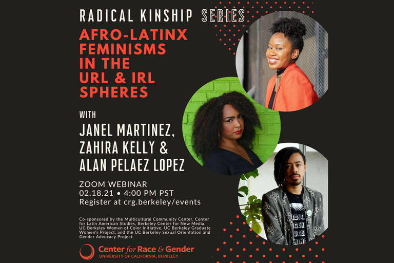 Promotional image for "Afro-Latinx Feminisms in the URL & IRL Spheres", featuring the speakers. Promotional image for "Afro-Latinx Feminisms in the URL & IRL Spheres", featuring the speakers.