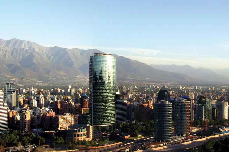 The modern skyscrapers of the Santiago skyline. (Photo by Diego J. Valdivia.)