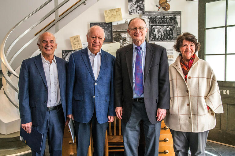 From left: Professor Harley Shaiken, President Ricardo Lagos, Lawrence Berkeley National Laboratory Director Michael Witherell, and Professor Beatriz Manz in January 2018. (Photo courtesy of Lawrence Berkeley National Lab.)