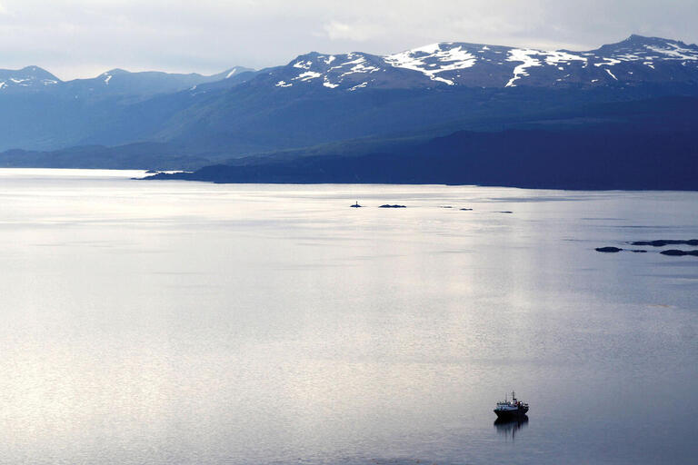 Looking across the Beagle Channel at Isla Navarino, Chile. (Photo by DimitriB.)