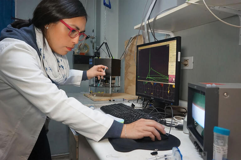 Scientist Francesca Burgos-Bravo working in the author’s lab at the Universidad de Chile. (Photo by Nicolás Novoa-Marchant/www.sdpaudiovisual.com.)