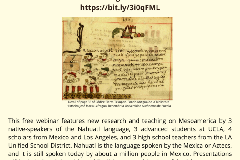 4th Nahuatl Conference beige poster with logos of the cosponsors