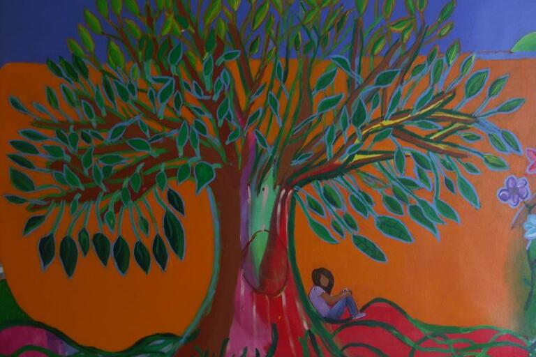 The Tree of Life, centerpiece of Bernardi's mural. (Photo by Miguel Oropeza Caballero.) The Tree of Life, centerpiece of Bernardi's colorful mural