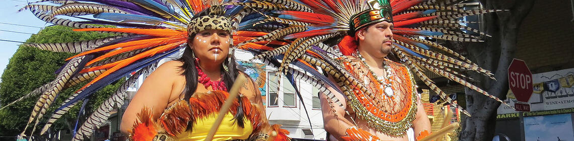 Aztec dancers with large headdresses