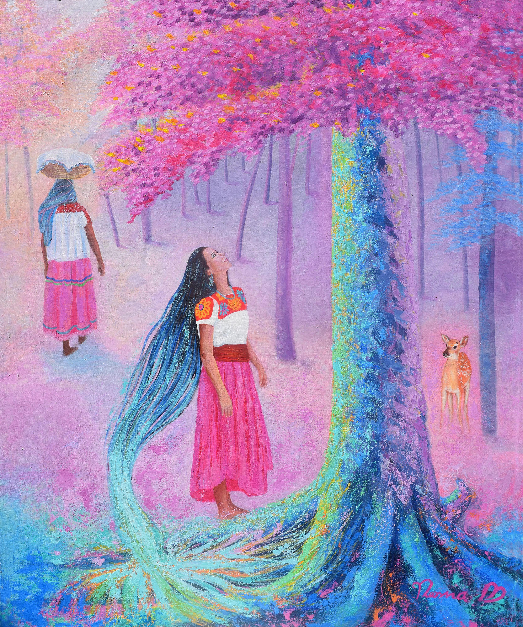 Norma Martínez. (2018). Icniuhtlan (Amistad). [Acrílico en óleo, 100 cm x 80 cm]. (Imagen cortesía de la artista.)