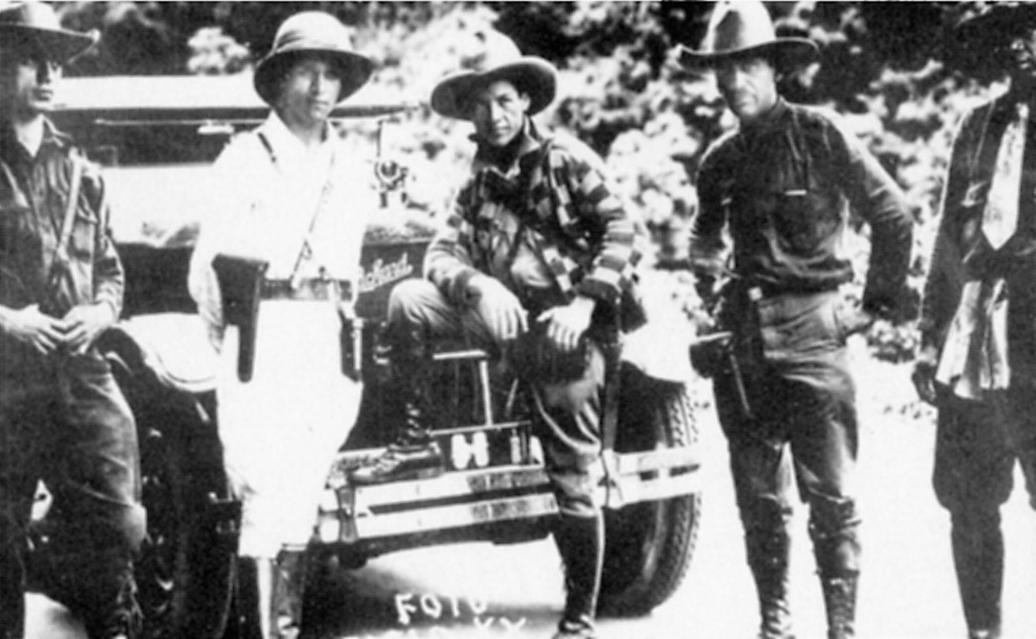 The Nicaraguan revolutionary Augusto César Sandino en route by car through the jungle to Mexico. (Photo from Wikimedia Commons.) 