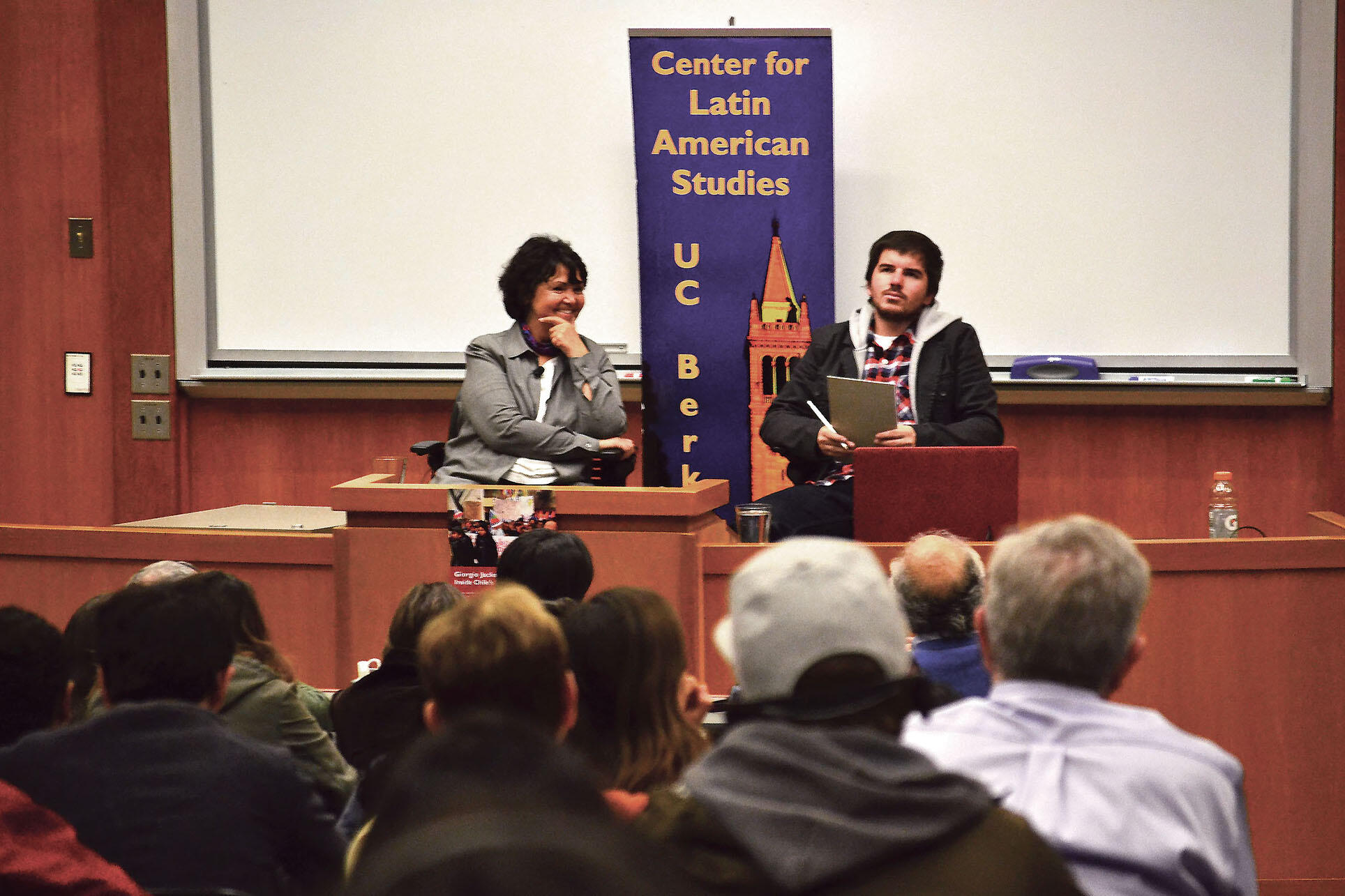 Giorgio Jackson speaks in a discussion at the Berkeley Law School moderated by Professor Beatriz Manz in 2011. (Photo by Megan Kang.)