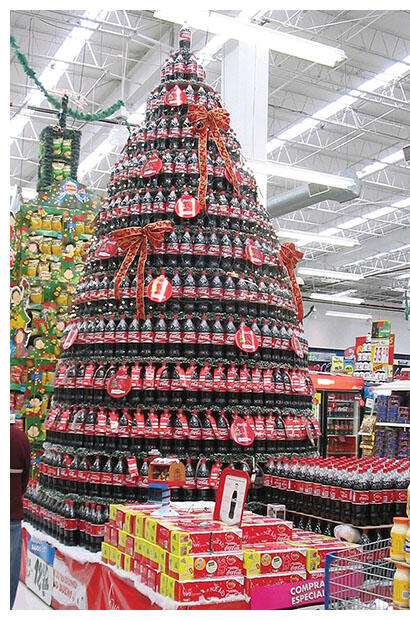 A huge tree of Coca-Cola bottles forms a Christmas display in a Mexican superstore. (Photo by Jesus Villanueva.)