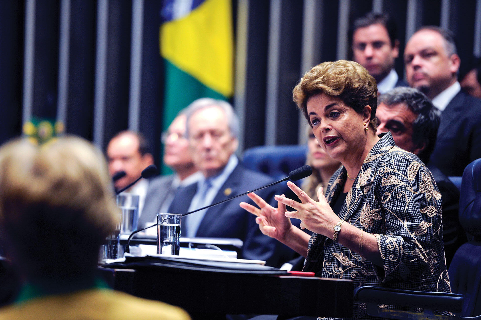 President Dilma Rousseff argues her case during her impeachment proceedings,  August 2016. (Photo courtesy of Senado Federal.)