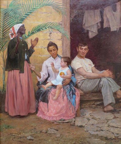 A Redenção de Cam (Redemption of Ham), an 1895 painting by Modesto Brocos, depicts a black grandmother, mulata mother, white father, and their quadroon child, as an allegory of blanqueamiento. (Image from Wikimedia.) A Redenção de Cam (Redemption of Ham), an 1895 painting by Modesto Brocos, depicts a black grandmother, mulata mother, white father, and their quadroon child, as an allegory of blanqueamiento. (Image from Wikimedia.)